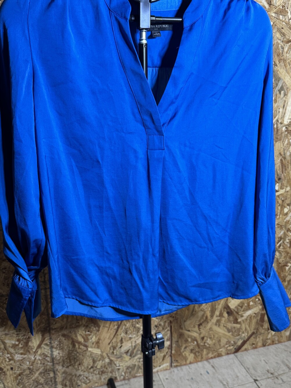 Blue Long Sleeve Ruffle Cuff Button-Up Blouse